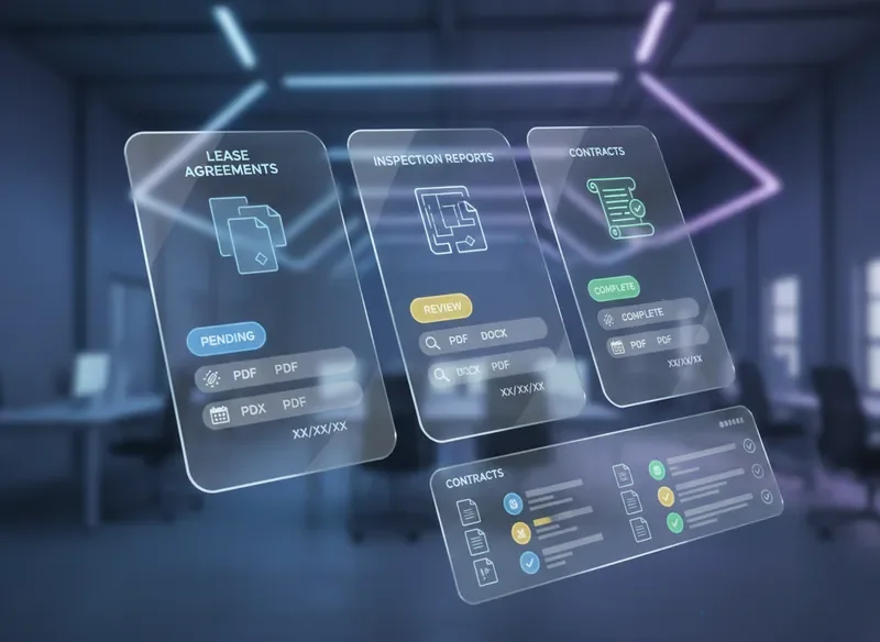 Document management panel showing pending leases and contracts with status tracking