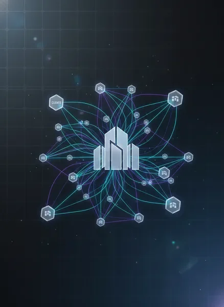 Network map visualization showing connected property management workflows