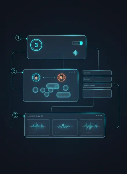 CRM dashboard showing message scanning, handoff context, and reply templates